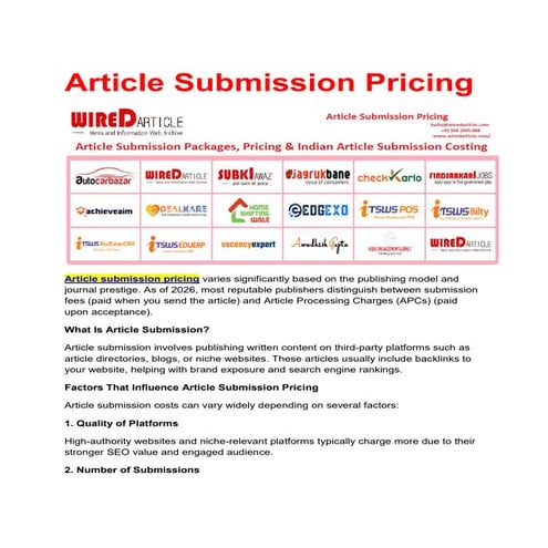 Article Submission Pricing | Wired Article | PDF