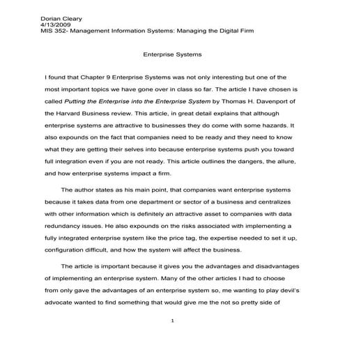 Articlesummaryenterprisesystems