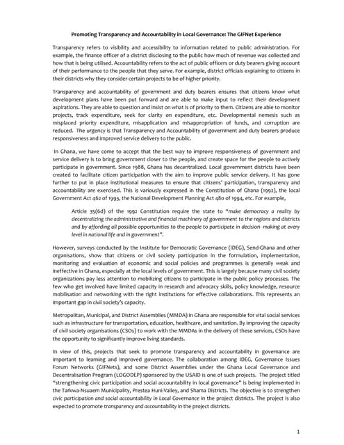 Important Political Accountability and Citizen Building effort of IDEG GHANA