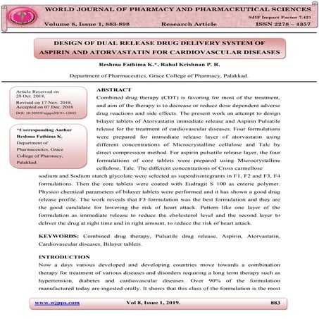 Bilayer Tablets of Aspirin and Atorvastatin