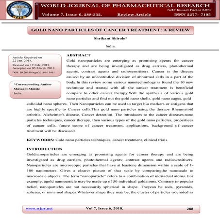 Gold Nano Particles Of Cancer Treatment: A Review | PDF