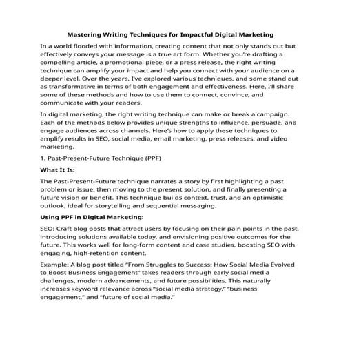 Mastering Writing Techniques for Impactful Digital Marketing | DOCX