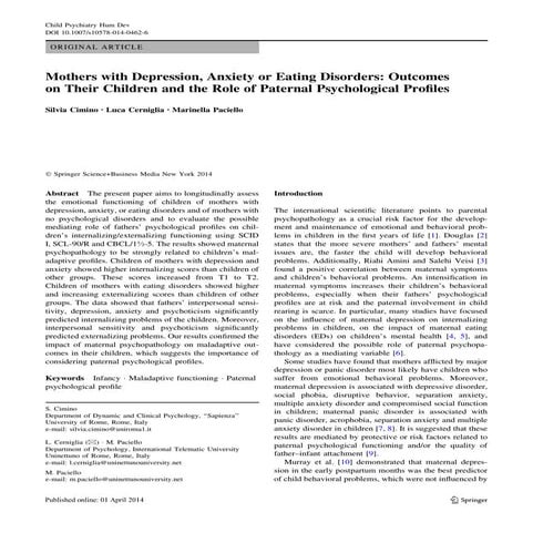 Mothers with eating disorders, depression and anxietyArticolo diagnosi