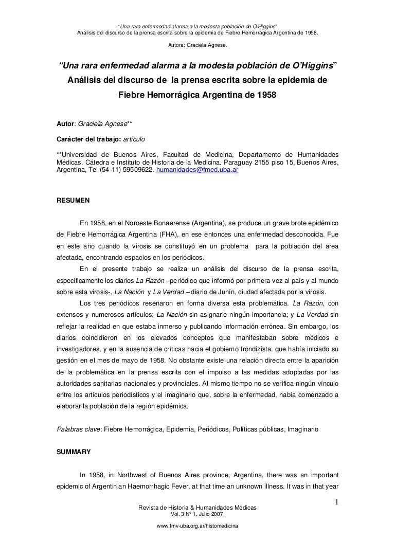 información sobre la fiebre hemorrágica argentina