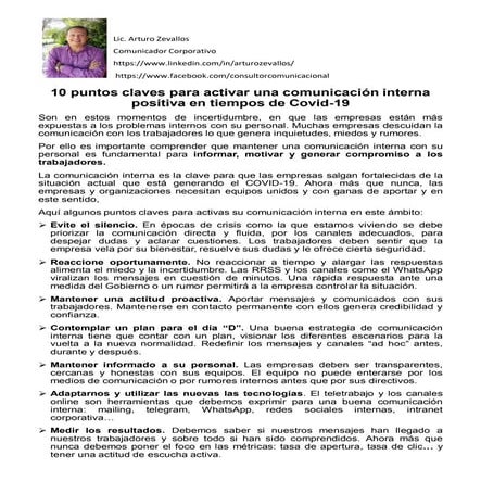 10 PUNTOS CLAVES PARA UNA COMUNICACIÓN INTERNA POSITIVA EN TIEMPOS DEL COVID-19