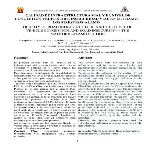 ESTUDIO DE TRANSITO EN EL TRAMO LOS MAESTROS-ÁLAMO ICA 2019