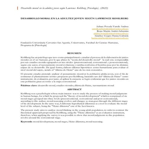 DESARROLLO MORAL EN LA ADULTEZ JOVEN SEGÚN LAWRENCE KOHLBERG 