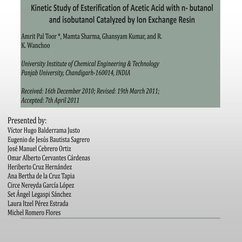 Kinetic Study of Esterification of Acetic Acid with n- butanol and ...
