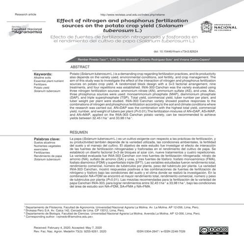 Effect of nitrogen and phosphorus fertilization sources on the potato ...