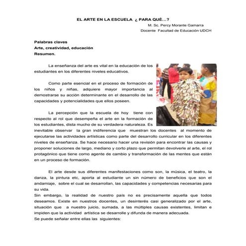El arte en la escuela ¿Para qué? | PDF