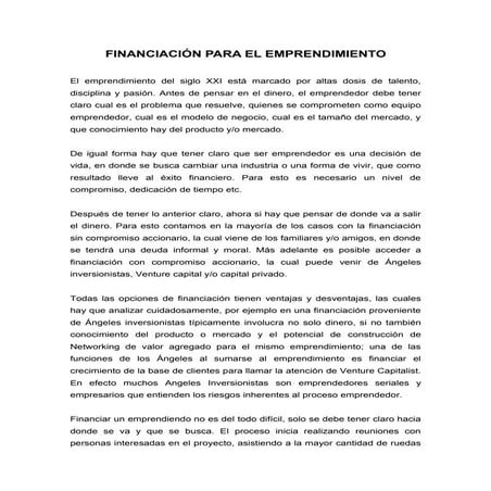 Financiación para el emprendimiento