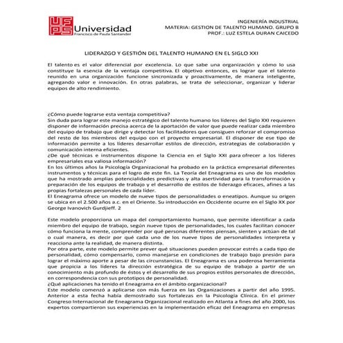 Tema 1 la gerencia del talento humano en el siglo xxi | PDF
