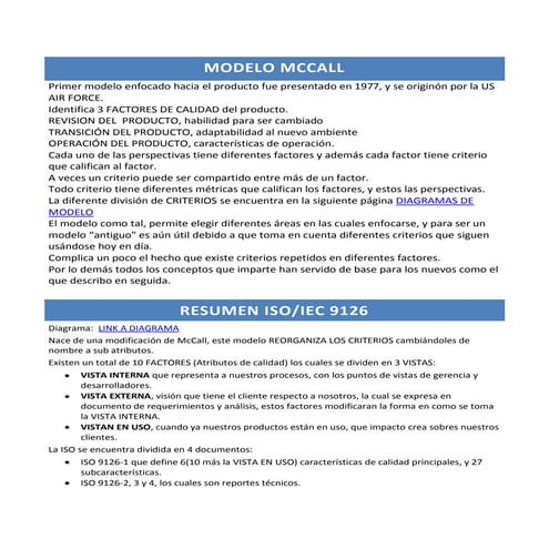 MCCALL, ISO 9126, ISO 25000