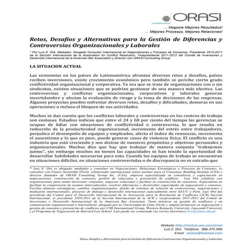 Retos y desafíos gestionando diferencias y controversias organizacionales y l...