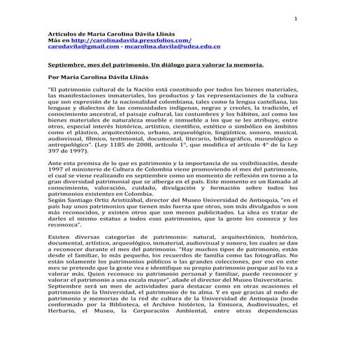 Artículos de María Carolina Dávila Llinás