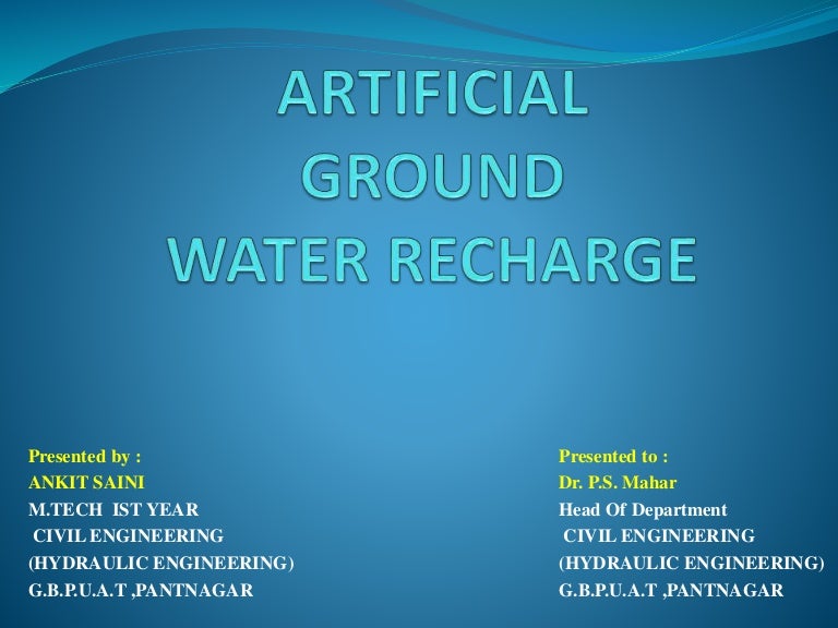 Artificial ground water recharge