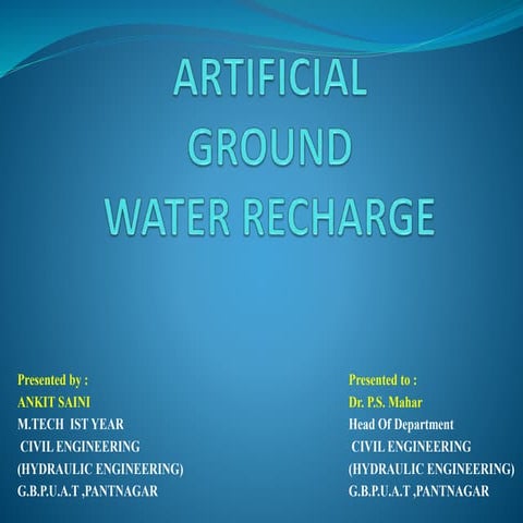 Artificial ground water recharge