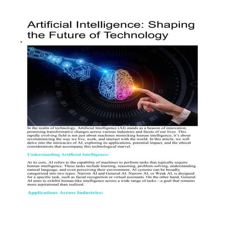 Artificial Intelligence: Shaping the Future of Technology