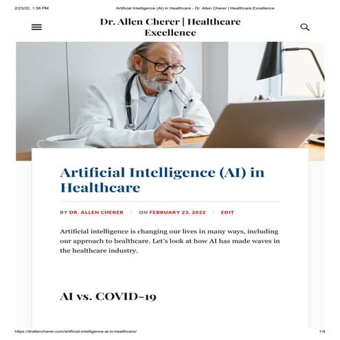 Dr. Allen Cherer on Artificial Intelligence (AI) in Healthcare