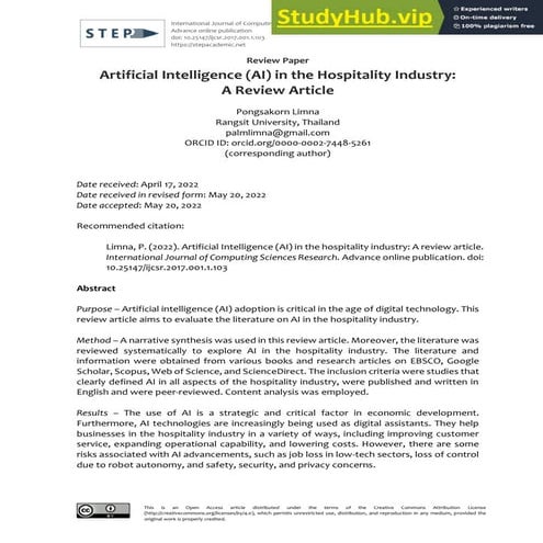 Artificial Intelligence (AI) In The Hospitality Industry A Review ...