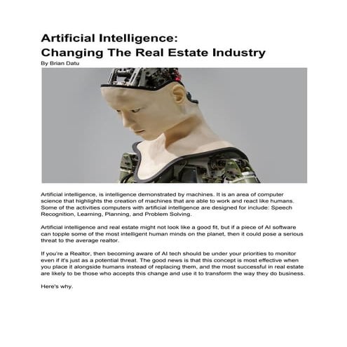 Artificial intelligence  changing the real estate industry