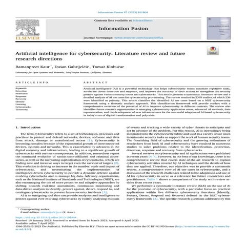 Artificial intelligence for cybersecurity_ Literature review and future resea...