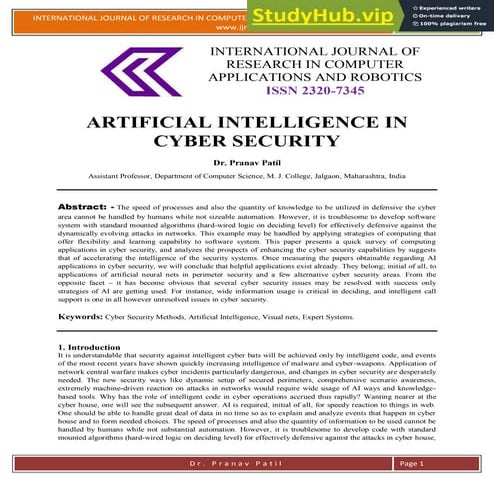 ARTIFICIAL INTELLIGENCE IN CYBER SECURITY