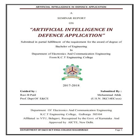 Seminar report on Artificial Intelligence in defence application