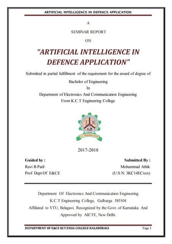Seminar report on Artificial Intelligence in defence application