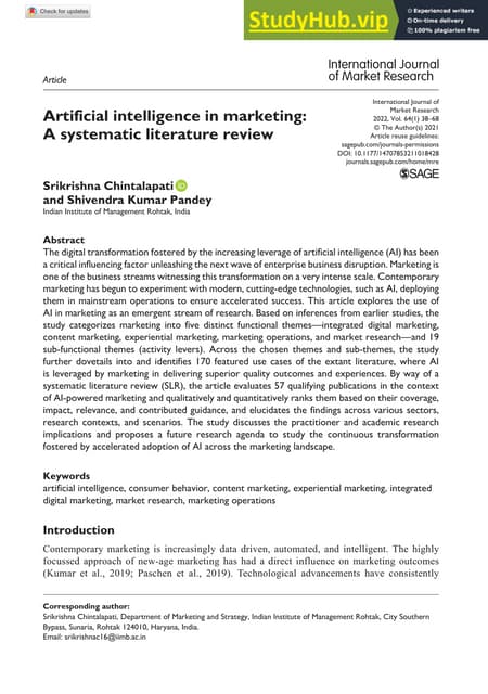 Artificial Intelligence In Marketing A Systematic Literature Review Pdf Artificial Intelligence In Marketing A Systematic Literature Review Pdf