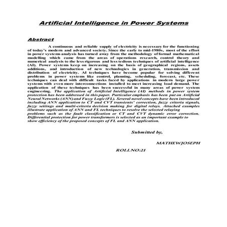 Artificial intelligence in power systems 