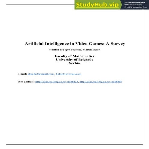 Artificial Intelligence In Video Games  A Survey Written By