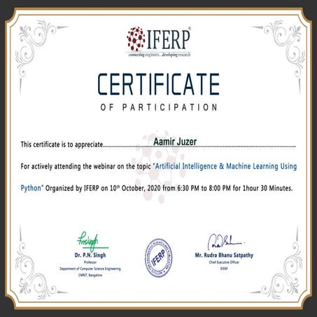 Artificial Intelligence & Machine Learning Using Python | PPT