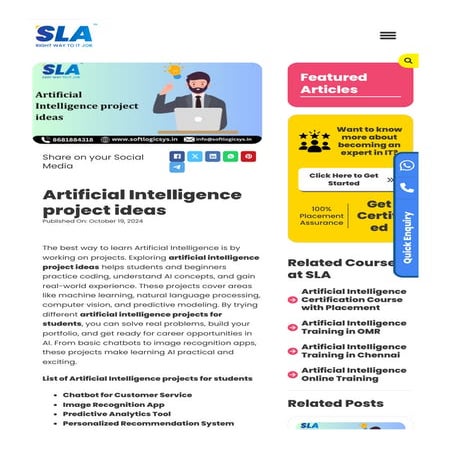 Artificial Intelligence project ideas for Freshers