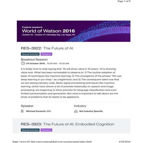 World of Watson 2016 - Artificial Intelligence Research