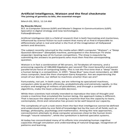 Artificial intelligence, watson and the final checkmate