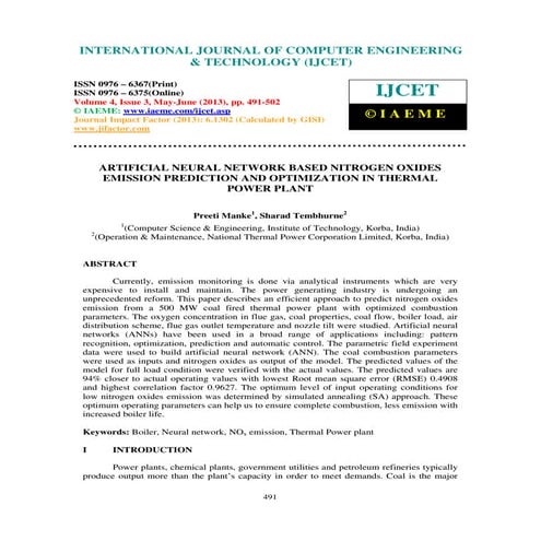 Artificial neural network based nitrogen oxides emission prediction and