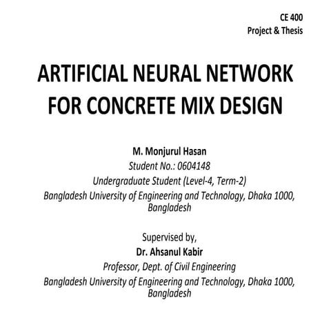 Artificial neural network for concrete mix design