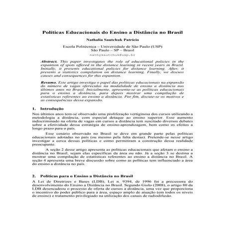 Políticas Educacionais do Ensino a Distância no Brasil