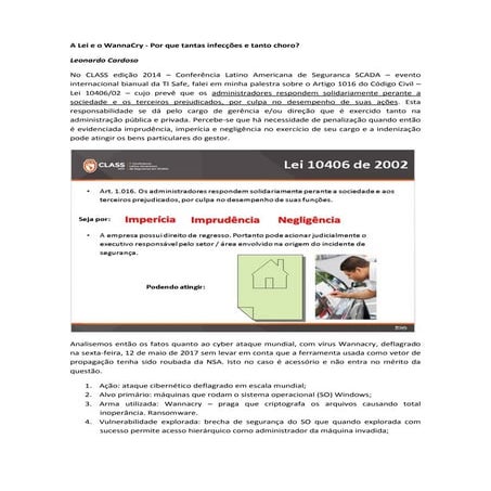 Artigo Técnico - A Lei e o WannaCry