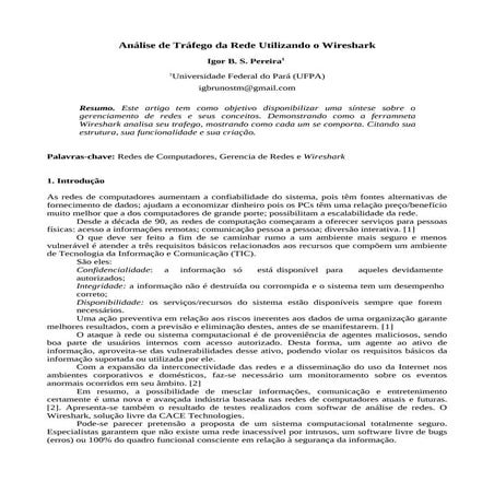 Análise de Tráfego da Rede Utilizando o Wireshark