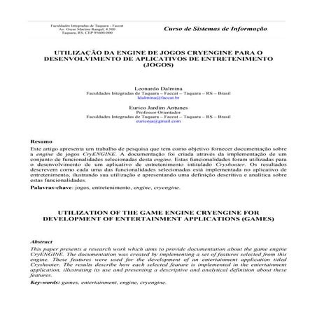 Utilização da Engine de Jogos CryENGINE para o Desenvolvimento de Aplicativos...