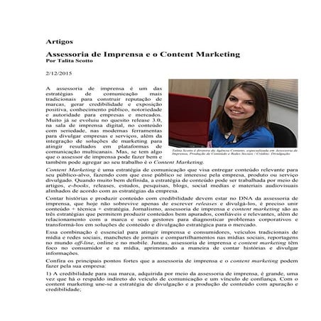 (Artigo) Assessoria de Imprensa e o Content Marketing