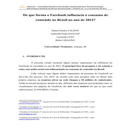 Artigo científico - A influência do Facebook no consumo de conteúdo no Brasil...