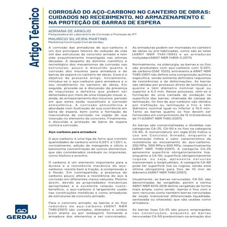 CORROSÃO DO AÇO-CARBONO NO CANTEIRO DE OBRAS: CUIDADOS NO RECEBIMENTO, NO ARM...