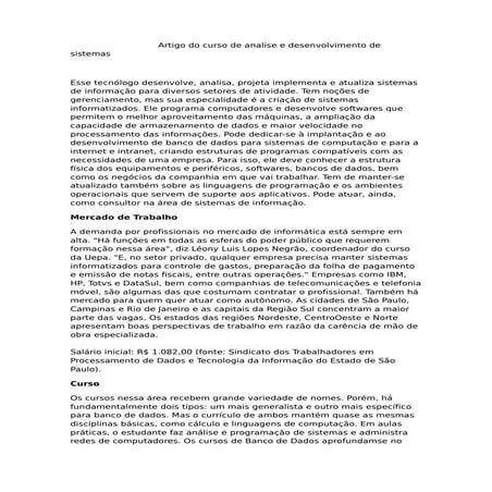 Artigo do curso de analise e desenvolvimento de sistemas