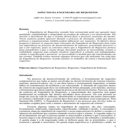 ASPECTOS DA ENGENHARIA DE REQUISITOS