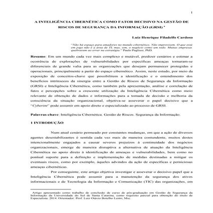 A INTELIGÊNCIA CIBERNÉTICA COMO FATOR DECISIVO NA GESTÃO DE RISCOS DE SEGURAN...