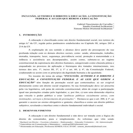 ARTIGO INCLUSÃO_AUTISMO E O DIREITO À EDUCAÇÃO A CONSTITUIÇÃO FEDERAL E AS LEIS QUE REREM A EDUCAÇÃO 2022.pdf