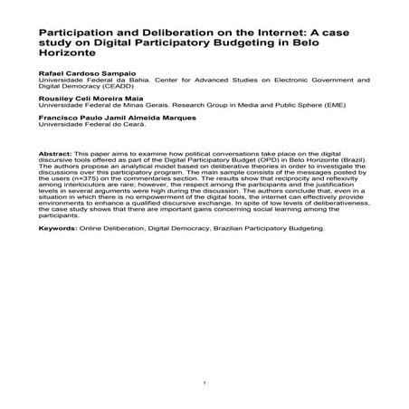 Participation and Deliberation on the Internet: A case study on Digital Parti...